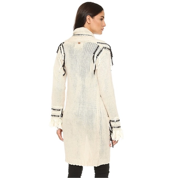 For Love and Lemons Knitz Denver Cardigan Sweater Chunky Knit Fringe Ivory - Picture 16 of 16